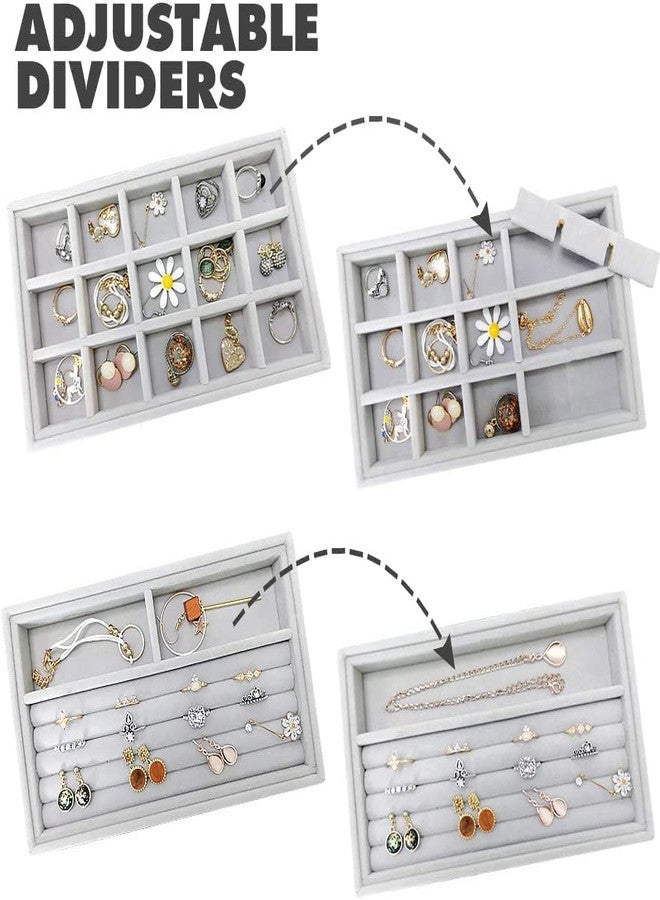 Bitnex صينية تنظيم مجوهرات Bitnex، 4 قطع من منظمات المجوهرات المخملية القابلة للتكديس للأدراج، صواني عرض وتخزين المجوهرات، حامل منظم للأقراط والأساور والقلائد والخواتم للنساء - Image 3