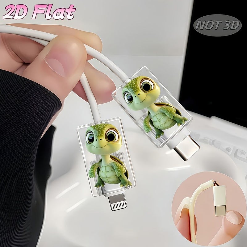 2pcs Cartoon Turtle Pattern Printed Data Cable Protectors Anti Break Type C Phone Protector Aesthetic Durable - Image 1