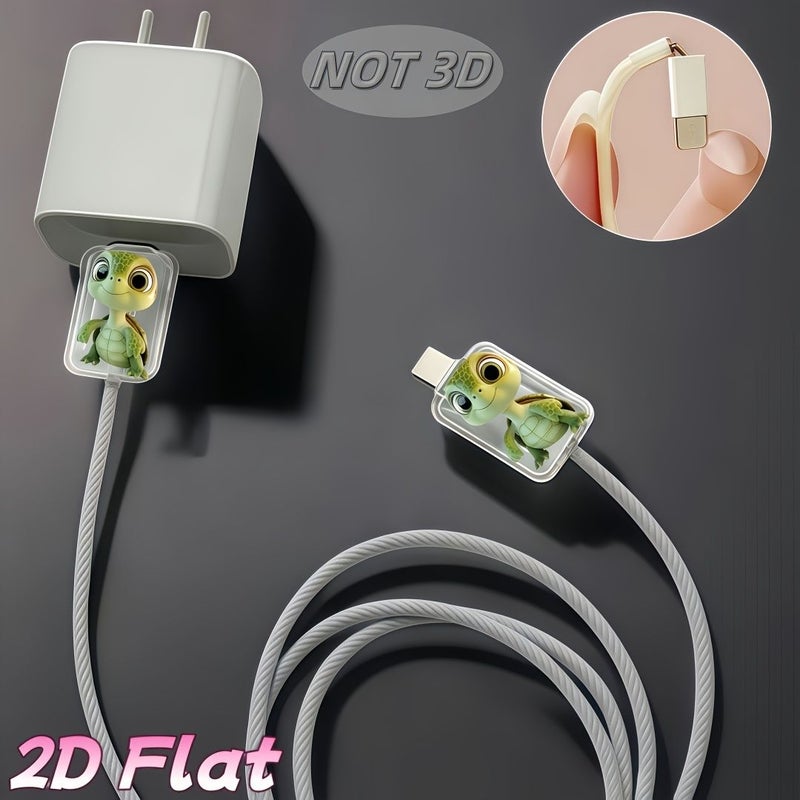 2pcs Cartoon Turtle Pattern Printed Data Cable Protectors Anti Break Type C Phone Protector Aesthetic Durable - Image 5