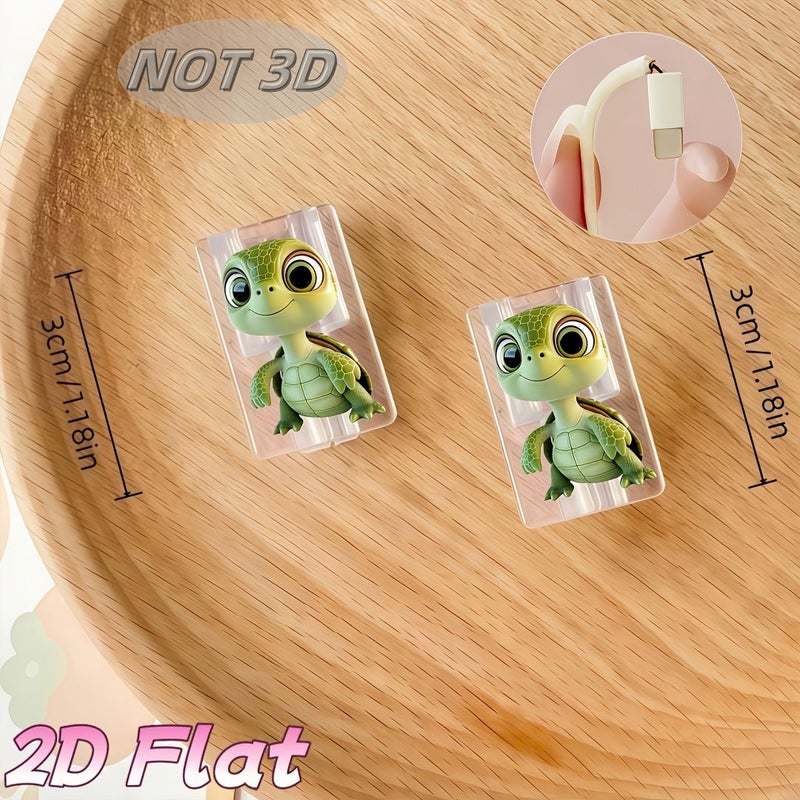 2pcs Cartoon Turtle Pattern Printed Data Cable Protectors Anti Break Type C Phone Protector Aesthetic Durable - Image 2