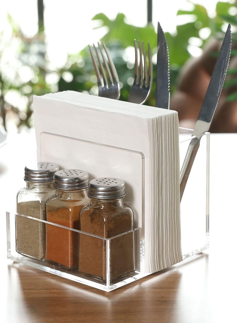 تي بي جي بي حامل من الأكريليك الشفاف الفاخر للمناشف وملاعق الملح والفلفل، حاملة أدوات المائدة، خادم البوفيه - Image 4