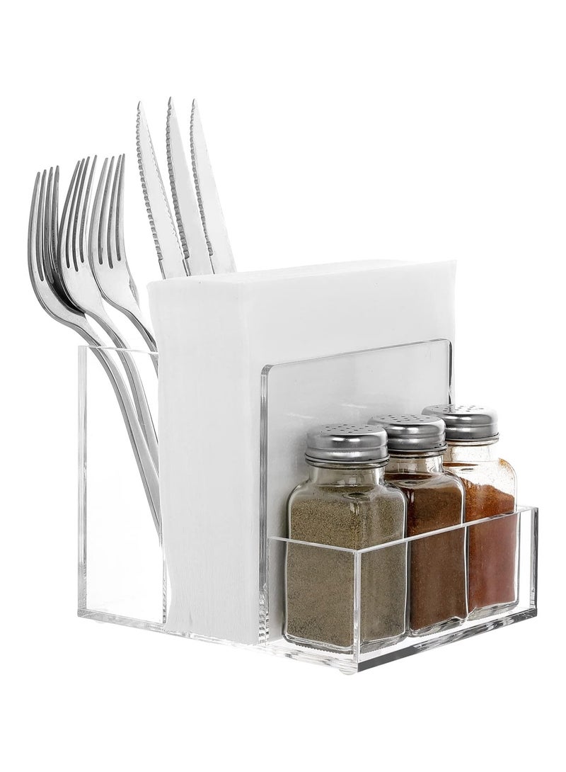 تي بي جي بي حامل من الأكريليك الشفاف الفاخر للمناشف وملاعق الملح والفلفل، حاملة أدوات المائدة، خادم البوفيه - Image 1