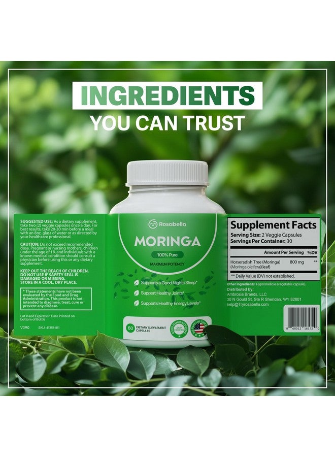 Rosabella Rosabella Moringa Capsules - Pure Moringa Powder, Energy, Skin, Immune & Gut Health Superfood, Rich in Antioxidants, Essential Vitamins & Amino Acids, Natural Green Superfood Supplement - 60 Count  - Image 2