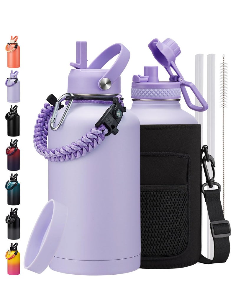 ICIOI 64 oz Water Bottle- Cold for 48Hrs Stainless Steel Insulated Water Bottle Gallon  BPA-Free Sports Water Flask Jug  1/2 Gallon Cup Purple Water Bottle for Woman Girl - Image 1