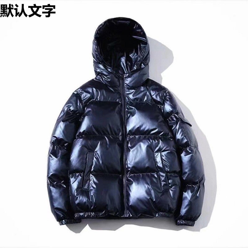 Cross-border 2022 winter foreign trade mens bright cotton-padded jacket Korean version of short stand collar cotton-padded jacket trendy plus size mens cotton-padded jacket Royal blue - Image 4