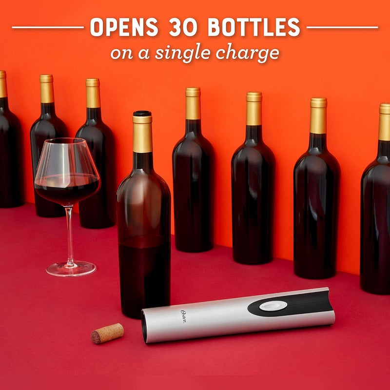 Oster Cordless Electric Wine Bottle Opener with Foil Cutter, Silver - Image 5