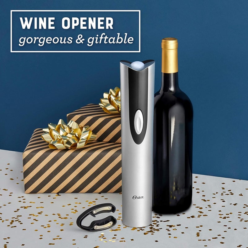 Oster Cordless Electric Wine Bottle Opener with Foil Cutter, Silver - Image 2