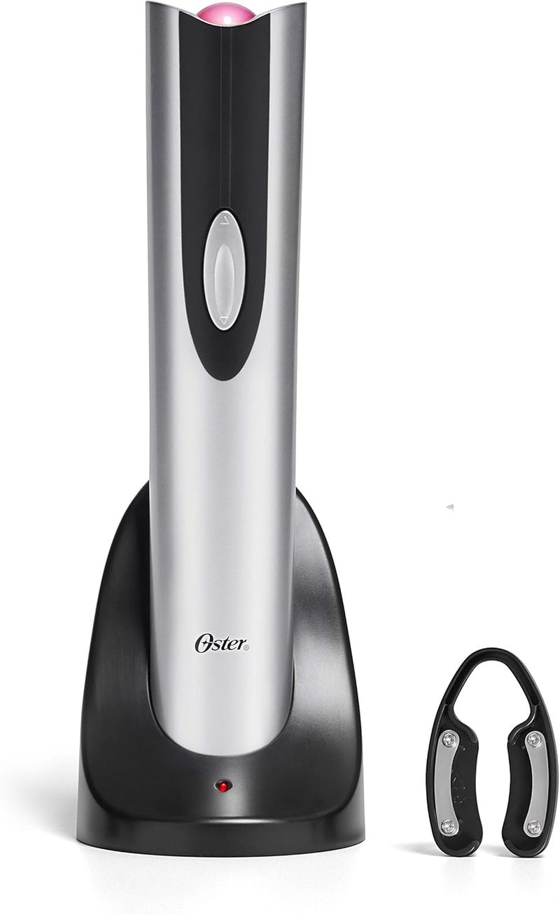 Oster Cordless Electric Wine Bottle Opener with Foil Cutter, Silver - Image 1