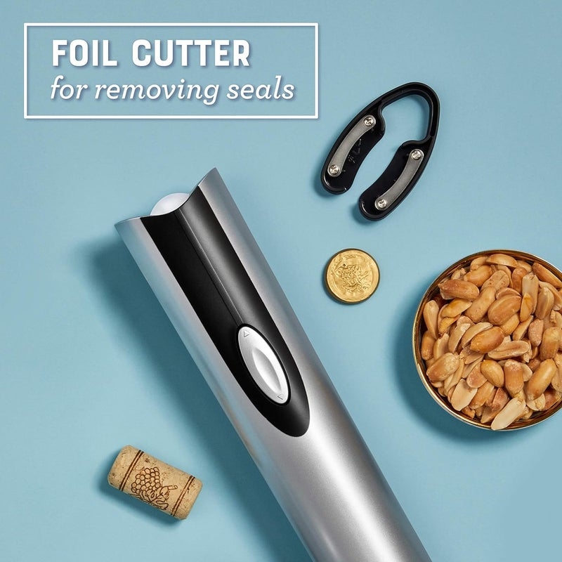 Oster Cordless Electric Wine Bottle Opener with Foil Cutter, Silver - Image 3