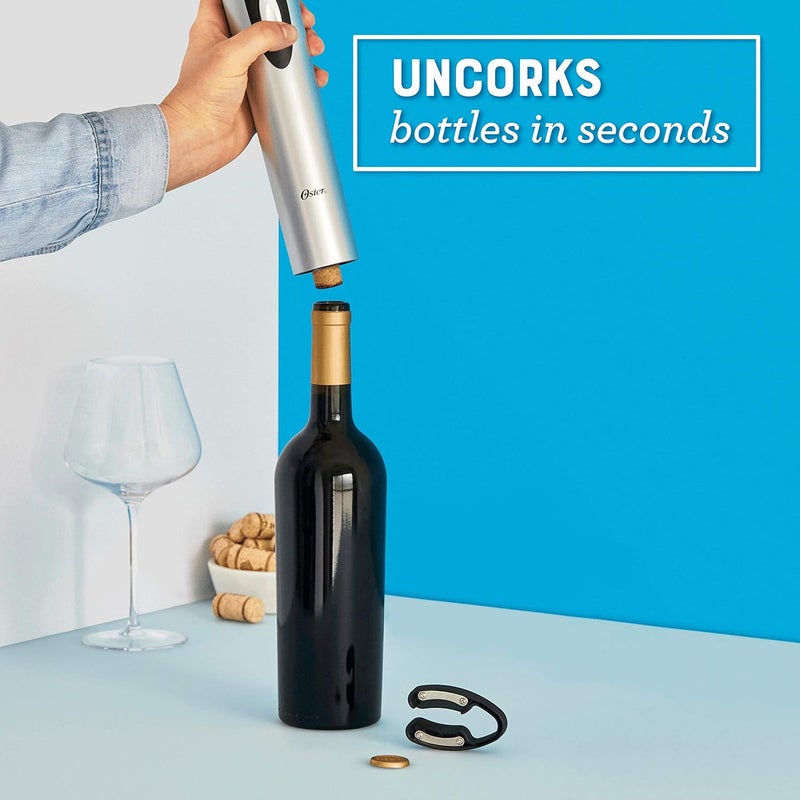 Oster Cordless Electric Wine Bottle Opener with Foil Cutter, Silver - Image 4
