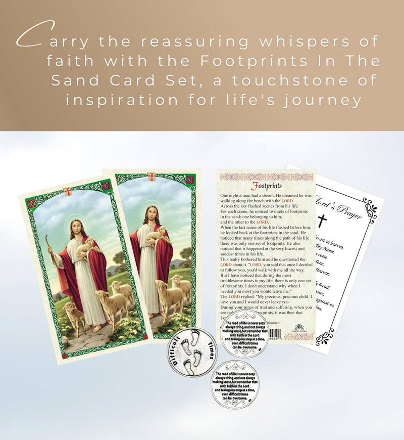 Trendzeen Footprints In The Sand Card - Laminated Footprint Prayer Cards, Footprints In The Sand Token, The Lord's Prayer Card - Inspirational Footprints In The Sand Pocket Cards and Tokens Set of 7 Items - Image 2