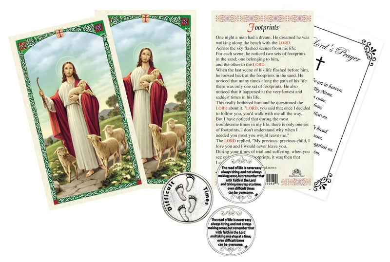 Trendzeen Footprints In The Sand Card - Laminated Footprint Prayer Cards, Footprints In The Sand Token, The Lord's Prayer Card - Inspirational Footprints In The Sand Pocket Cards and Tokens Set of 7 Items - Image 1