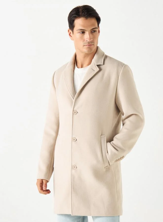Iconic Plain Overcoat with Pockets and Button Closure