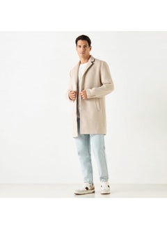 Iconic Iconic Plain Overcoat with Pockets and Button Closure  - Image 1