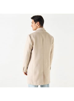 Iconic Iconic Plain Overcoat with Pockets and Button Closure  - Image 2