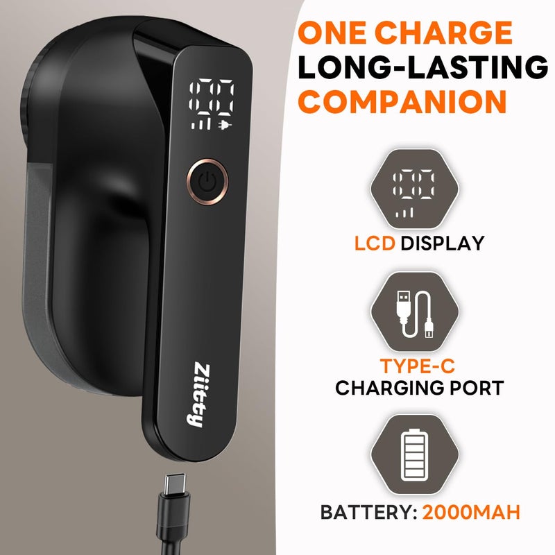 Fabric Shaver - Ziitty Lint Remover for Clothes, Sweater Defuzzer with LCD Display, 3-Speeds, 6-Blade, Type-C Rechargeable, Sweater Shaver to Remove Pilling Fuzz Lint Balls Pills for Clothes Furniture - Image 2