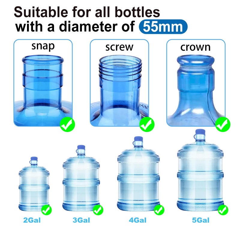 Ajedrmy 3 & 5 Gallon Water Jug Cap Reusable, Food Grade Silicone Replacement Gallon Caps for 55mm Standard/Screw/Crown Tops Water Bottle and Water Dispensers, Non-Spill Lids for Anti-Splash, Leak Free (3PCS) - Image 2
