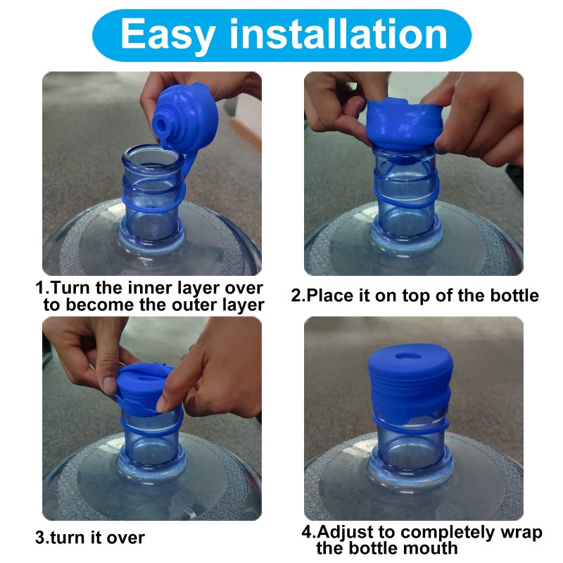 Ajedrmy 3 & 5 Gallon Water Jug Cap Reusable, Food Grade Silicone Replacement Gallon Caps for 55mm Standard/Screw/Crown Tops Water Bottle and Water Dispensers, Non-Spill Lids for Anti-Splash, Leak Free (3PCS) - Image 3
