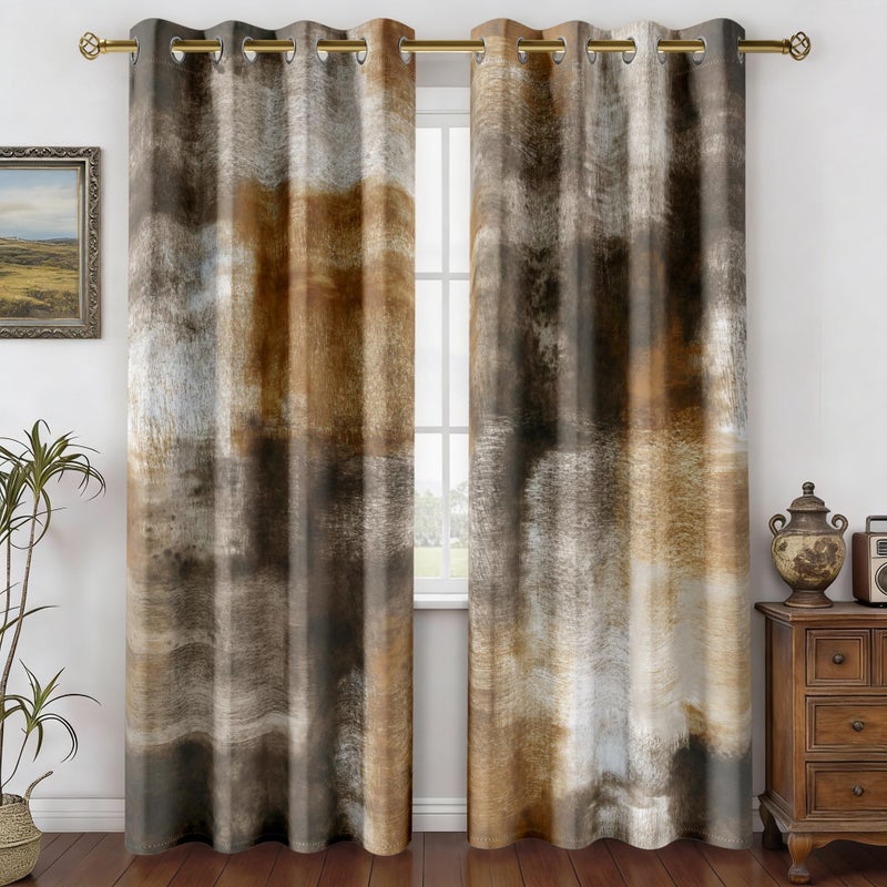 Asuexpect Abstract Curtains for Living Room 2 Panels Abstract Rust Curtain Room Darkening Grommet Window Drapes Modern Decorative Window Treatments for Bedroom, 52x84 Inches, Tan - Image 1