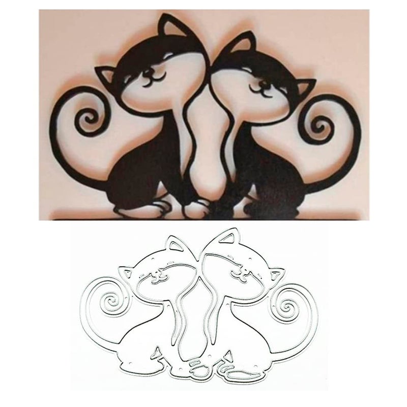 LZBRDY 2 Cats Embossing Metal Cutting Dies for Card Making Scrapbooking Birthday Thanksgiving Christmas Halloween Die Cuts Stencil