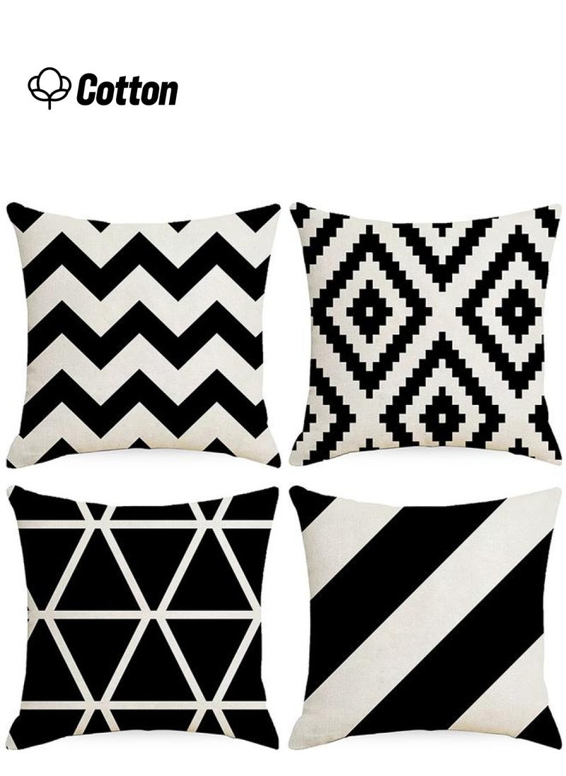 4-Piece Decorative Geometric Design Sofa Pillow Set ‎ Cotton 27 x 25.8 x 4.7 cm Black/Beige（45 * 45cm without pillow core） - pzsku/Z6755770BF15FF2234EFBZ/45/_/1739804232/179fc33a-aa76-4b66-84e5-b16d67099b3b