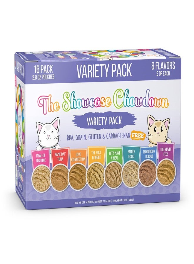 Weruva Slide N' Serve Paté Wet Cat Food, The Showcase Chowdown Variety Pack, 2.8oz Pouch, Pack of 16 - Image 1