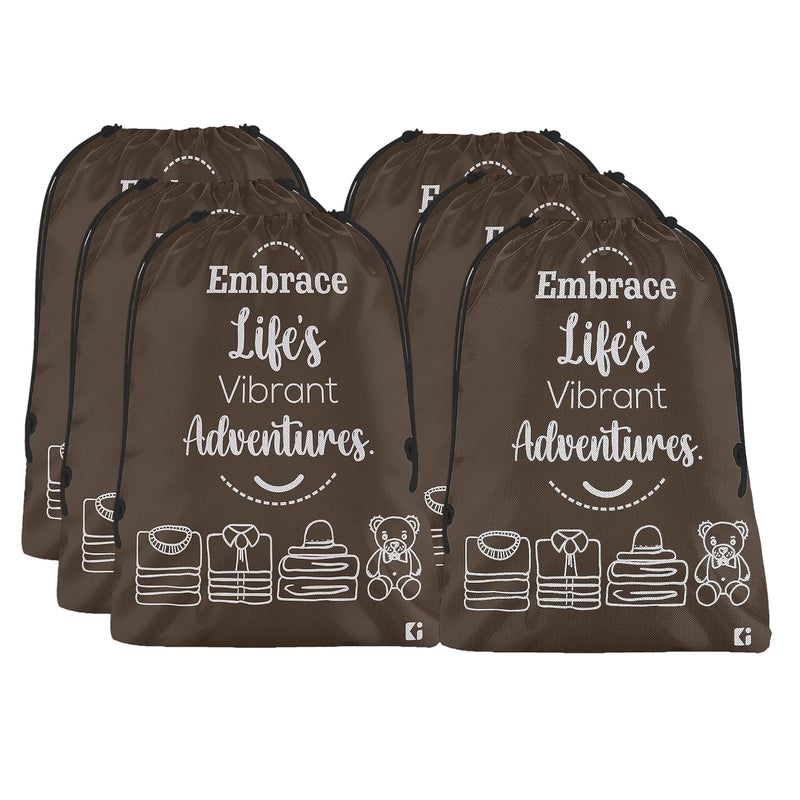 Kuber Industries Pack of 6 Cloth Storage Bag NonWoven Storage Organizer Travel Cloth Carrying Bag Garments Cover for Laundry Travel Storage Organizer for Clothing Large Brown - Image 1