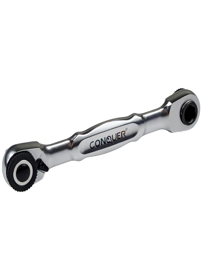 CONQUER Mini Combo Dual Ratchet Wrench with 1/4" Square Drive and Bit Drive High Torque 72-Tooth Gear Head and Spin Disk - Image 1