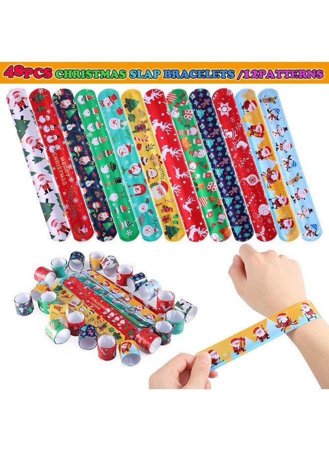 Lumiparty 60 Pcs Christmas Kid'S Slap Bracelets, Slap Bands,Snap Bracelets,Party Favors Pack With Snowflakes,Santa Claus,Snowman For Kids Valentines Gift Classroom Exchange With 4 Sheets Sticker. - Image 2