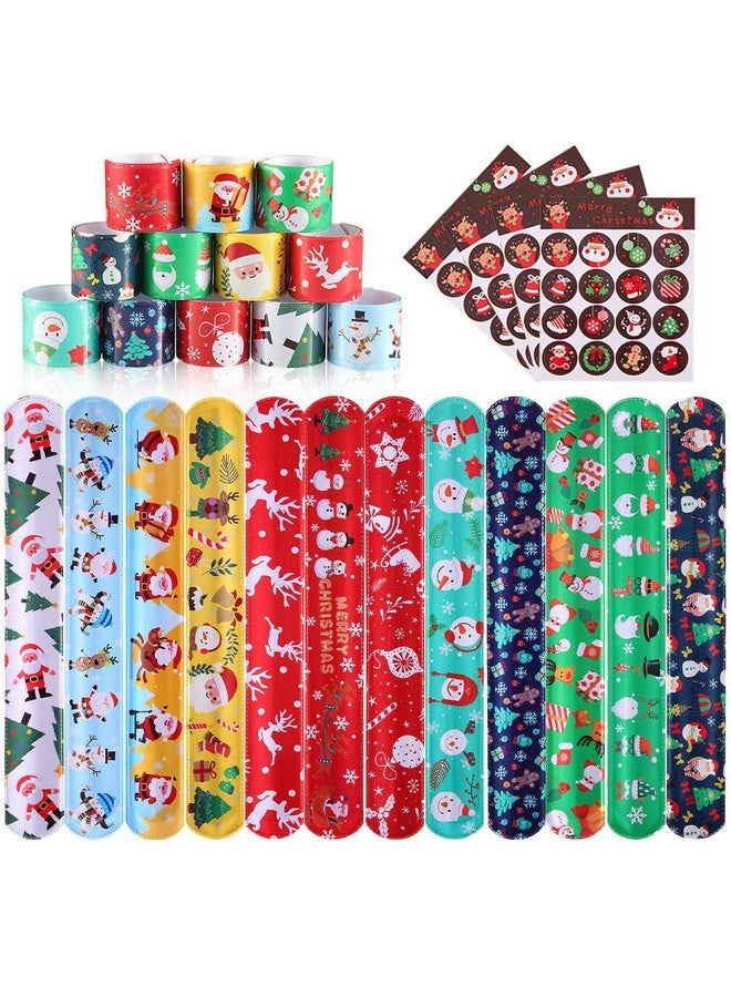 Lumiparty 60 Pcs Christmas Kid'S Slap Bracelets, Slap Bands,Snap Bracelets,Party Favors Pack With Snowflakes,Santa Claus,Snowman For Kids Valentines Gift Classroom Exchange With 4 Sheets Sticker. - Image 4