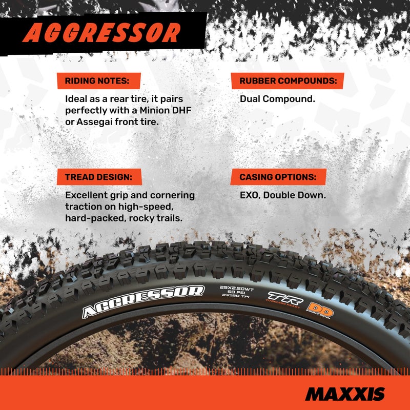 Maxxis Aggressor - Dual Compound - 29, 27.5, 26 - EXO, DD - E25 Rating, Tubeless | Primarily Intended for Rear Wheel Use, Size 27.5x2.30 - EXO, E25 - Image 3