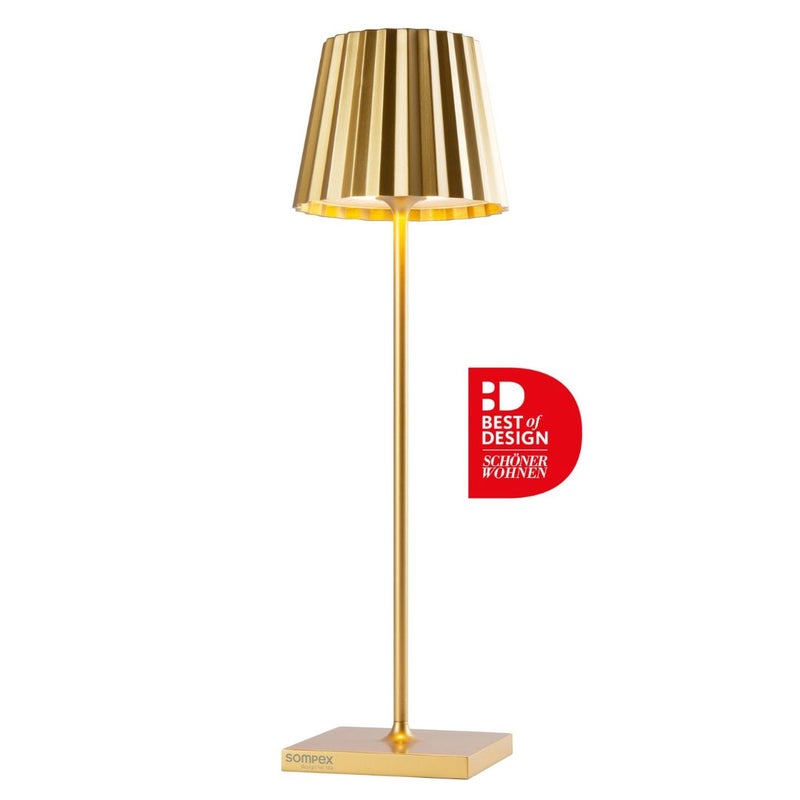Sompex Troll 2.0 Table Lamp (Glossy finish) | Indoor & Outdoor | Stepless touch dimmer | 2 warm white light colours | Brightness memory function | IP 54 (splash and dust proof) | 11x10x38 cm - Gold - Image 1