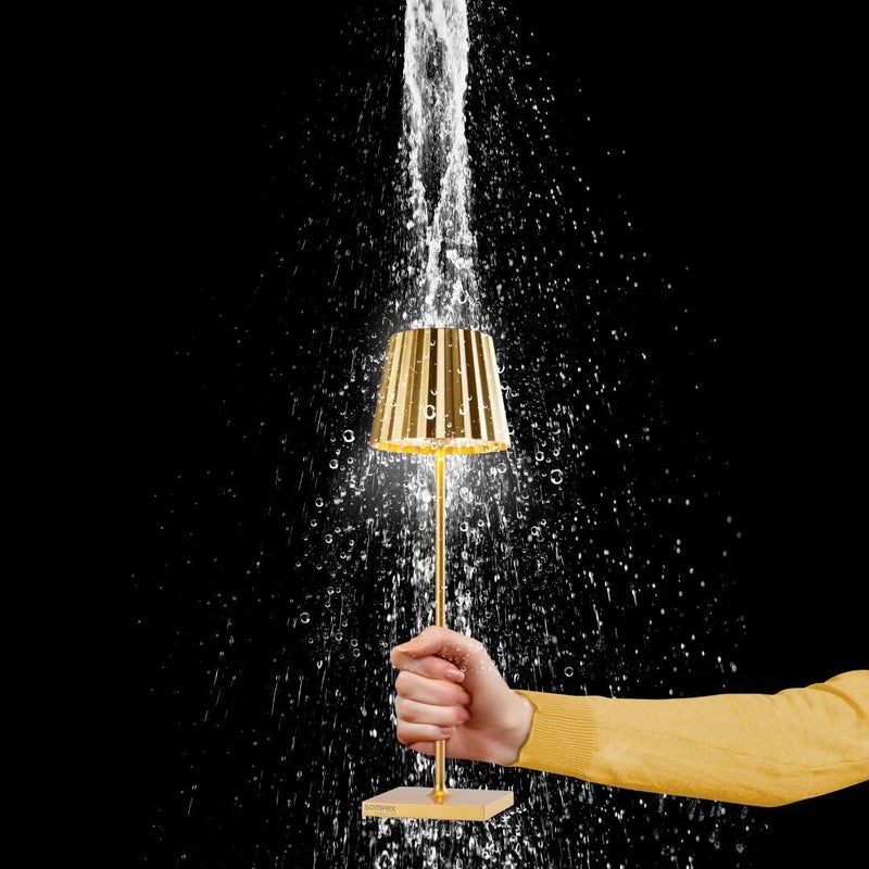 Sompex Troll 2.0 Table Lamp (Glossy finish) | Indoor & Outdoor | Stepless touch dimmer | 2 warm white light colours | Brightness memory function | IP 54 (splash and dust proof) | 11x10x38 cm - Gold - Image 4