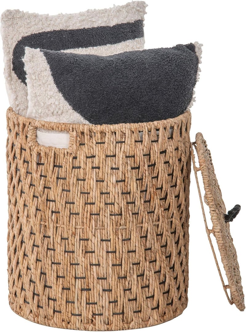 Kouboo سلة غسيل دائرية من عشب البحر مع بطانة قابلة للإزالة وغطاء مع مقبض مصنوعة يدويًا من عشب البحر بأسلوب ديكور طبيعي ساحلي سلة تخزين من عشب البحر لمنزلك بارتفاع 18 إنش من كوو بو - Image 3