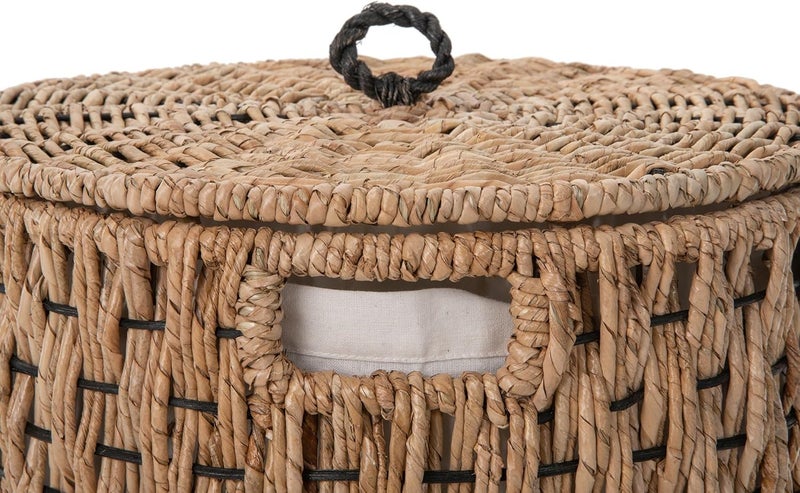 Kouboo سلة غسيل دائرية من عشب البحر مع بطانة قابلة للإزالة وغطاء مع مقبض مصنوعة يدويًا من عشب البحر بأسلوب ديكور طبيعي ساحلي سلة تخزين من عشب البحر لمنزلك بارتفاع 18 إنش من كوو بو - Image 5