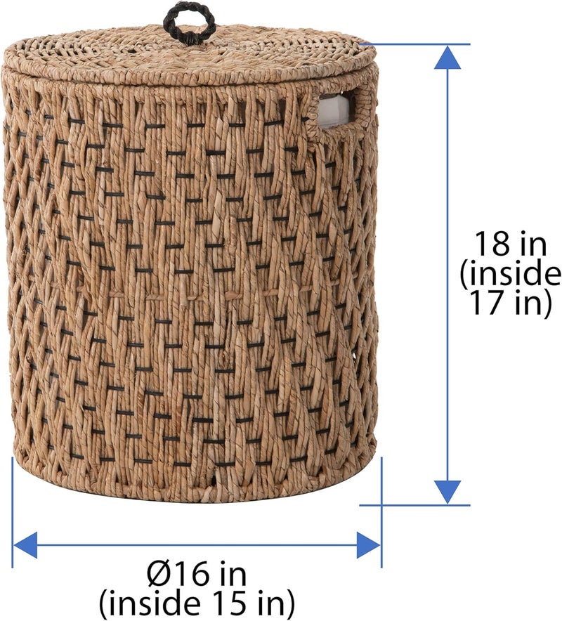 Kouboo سلة غسيل دائرية من عشب البحر مع بطانة قابلة للإزالة وغطاء مع مقبض مصنوعة يدويًا من عشب البحر بأسلوب ديكور طبيعي ساحلي سلة تخزين من عشب البحر لمنزلك بارتفاع 18 إنش من كوو بو - Image 4