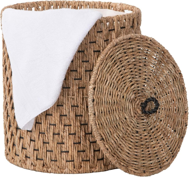 Kouboo سلة غسيل دائرية من عشب البحر مع بطانة قابلة للإزالة وغطاء مع مقبض مصنوعة يدويًا من عشب البحر بأسلوب ديكور طبيعي ساحلي سلة تخزين من عشب البحر لمنزلك بارتفاع 18 إنش من كوو بو - Image 2