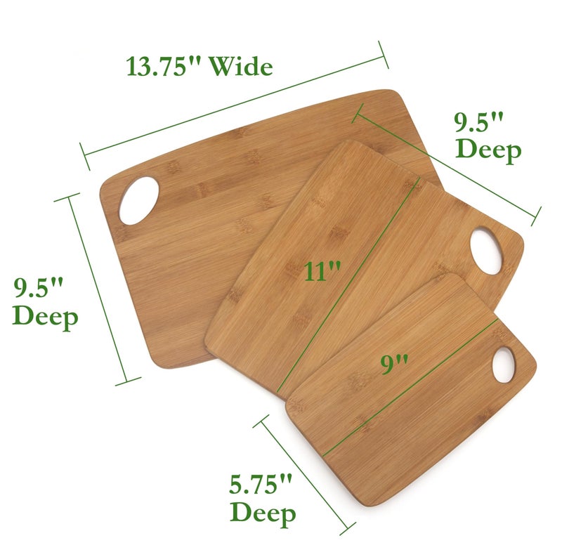 Lipper International Bamboo Wood Thin Cutting Board with Oval Hole in Corner, Assorted Sizes, Set of 3 - Image 2