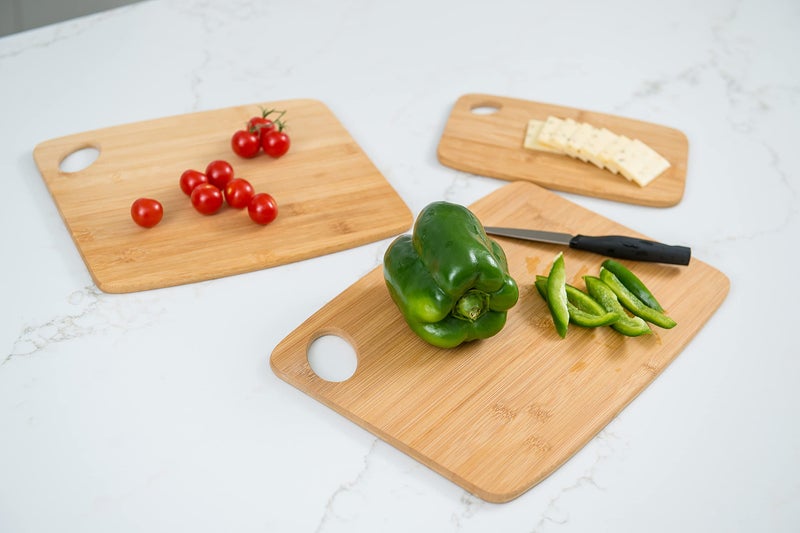 Lipper International Bamboo Wood Thin Cutting Board with Oval Hole in Corner, Assorted Sizes, Set of 3 - Image 5