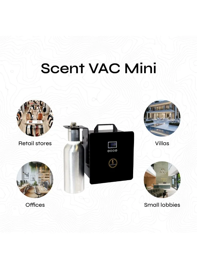 سينتا فلورا جهاز تعطير الجو SCENTA FLORA Scent VAC Mini | جهاز تعطير تجاري لأنظمة التكييف المركزي (HVAC) مخصص للمساحات الكبيرة مثل ردهات الفنادق والمستشفيات والقصور | تغطية تصل إلى 2500 متر مكعب، تصميم مدمج مع إمكانية التحكم عبر تطبيق الهاتف (اللون الأسود)