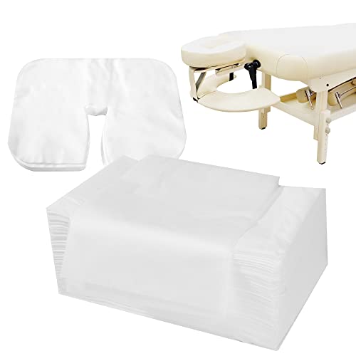 Uralili 100 Pieces Disposable Non Woven Massage Table Sheets Set Include 50 Pieces 31x71 Inches Soft Massage Bed Sheet  11x14 Inches Face Cradle Covers For Massage Beauty Salon White