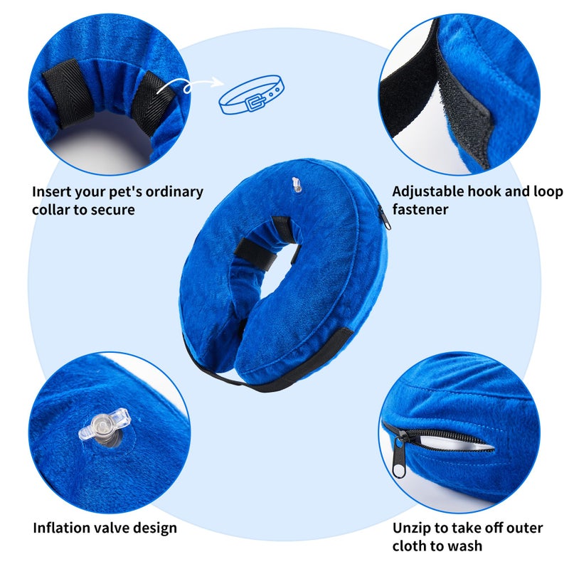 Rinling Inflatable Dog Cone Collar Alternative to Stop Licking After Surgery for Dogs, Soft Doggie Neck Donut Blue Large (9-14") - Image 2