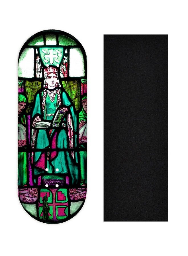 Teak Tuning Heat Transfer Graphic Wooden Fingerboard Deck, Queen Margaret Stained Glass - 34mm x 97mm Popsicle Shaped Deck