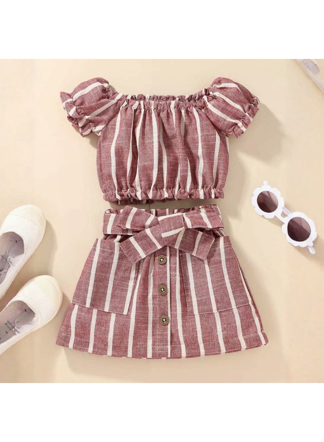 MiniMe Two-Piece Clothing Set for Girls | 60–72 Months | Maroon | Cotton | Summer Casual Dress | Off-Shoulder Top & Skirt Set | Soft Fabric | Comfortable | Breathable | Anti-Bacterial | Party Wear - Image 2