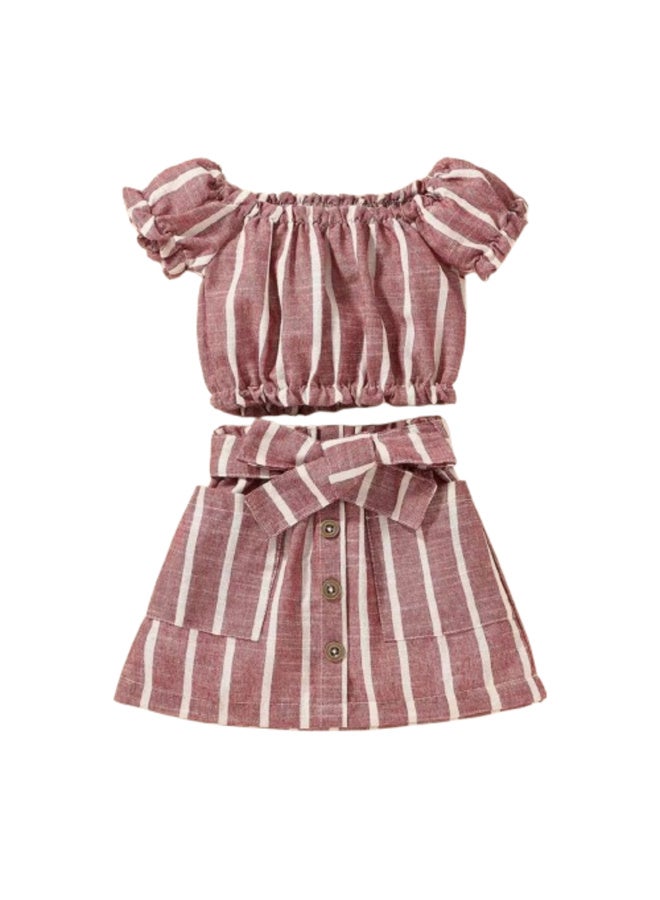 MiniMe Two-Piece Clothing Set for Girls | 60–72 Months | Maroon | Cotton | Summer Casual Dress | Off-Shoulder Top & Skirt Set | Soft Fabric | Comfortable | Breathable | Anti-Bacterial | Party Wear - Image 1