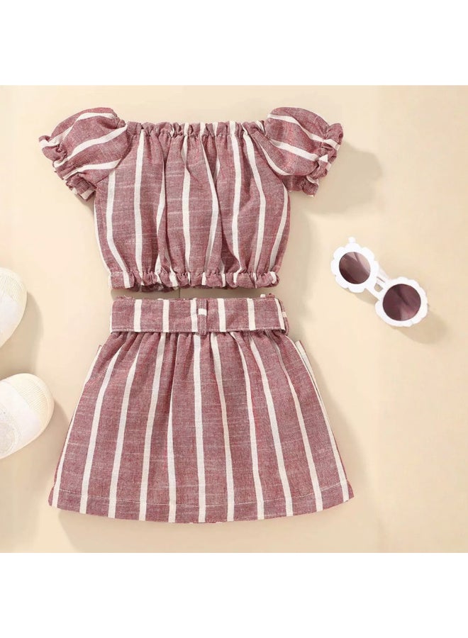 MiniMe Two-Piece Clothing Set for Girls | 60–72 Months | Maroon | Cotton | Summer Casual Dress | Off-Shoulder Top & Skirt Set | Soft Fabric | Comfortable | Breathable | Anti-Bacterial | Party Wear - Image 3
