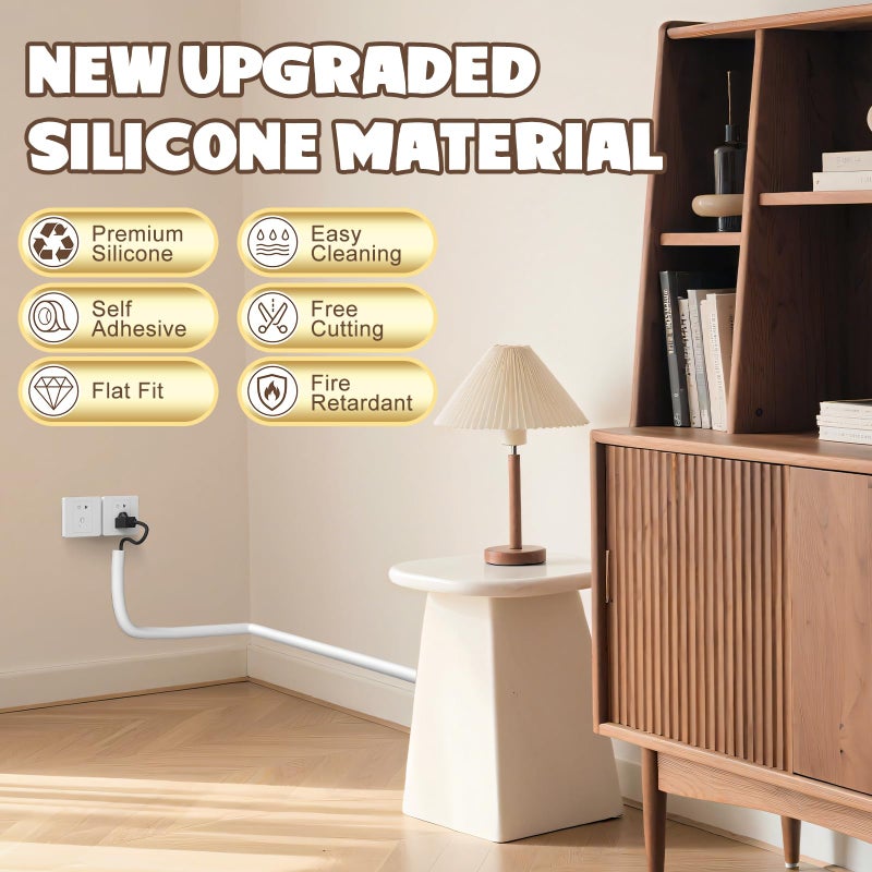 UOMTFAI 78 Inch Wall Cord Hider, Silicone Self Adhesive Cable Hider Cord Cover, Flexible Wire Covers for Cords Cable Cover Cable Concealer for Wires W0.59â€ H0.39â€ White - Image 3