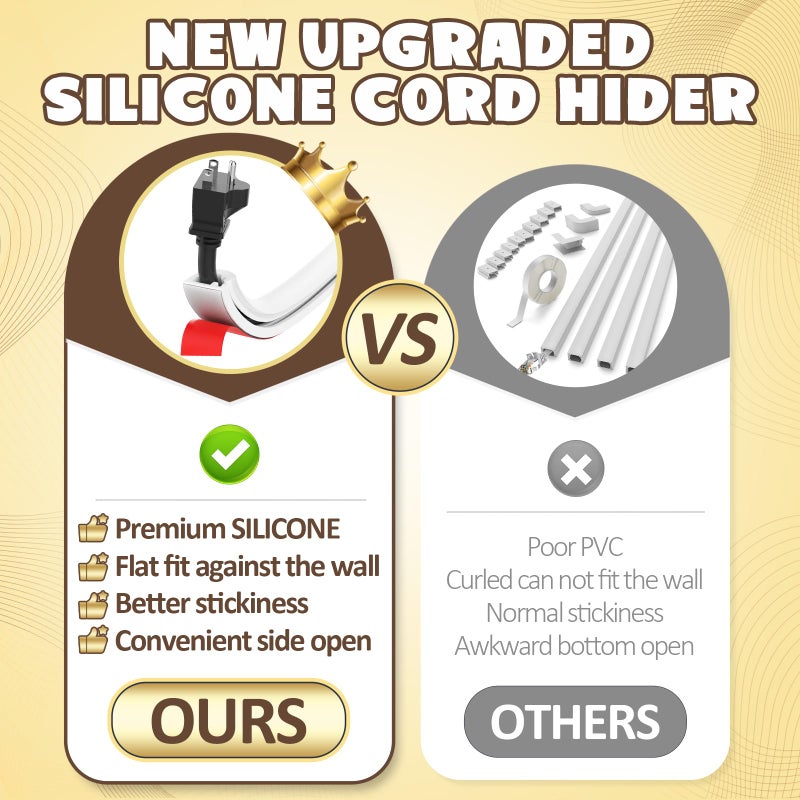 UOMTFAI 78 Inch Wall Cord Hider, Silicone Self Adhesive Cable Hider Cord Cover, Flexible Wire Covers for Cords Cable Cover Cable Concealer for Wires W0.59â€ H0.39â€ White - Image 2