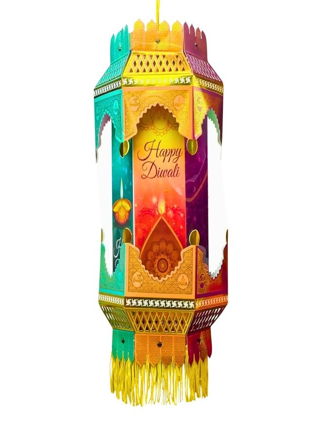 DIGI ART'S Digi Arts Store Deep Mahal Diwali Lantern | Traditional Paper Kandil Hanging Lamp with Tassels | Multicolor Festive Decorative Light for Home Balcony Window | Easy-to-Assemble Flat Pack | - Image 1
