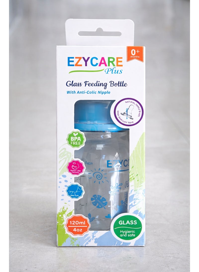 EazyCare Feeding Glass Bottle 120ml – Safe & Durable Baby Bottle for 0+ Months